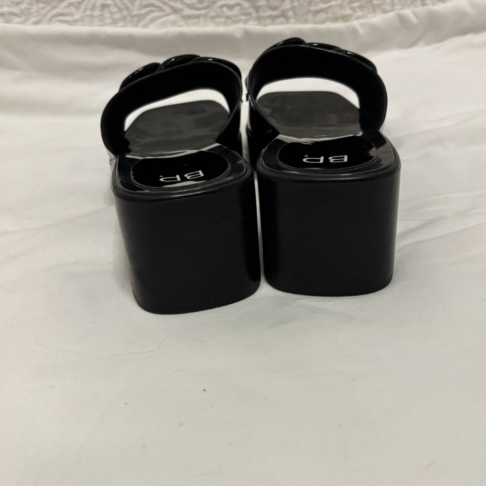 BP. Black chunky slides heels with plastic chain size 8 square toe open toe - Picture 4 of 7